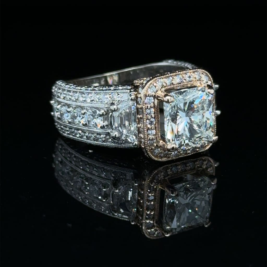 3.01 ct Princess Cut Diamond Engagement Ring 14k Rose