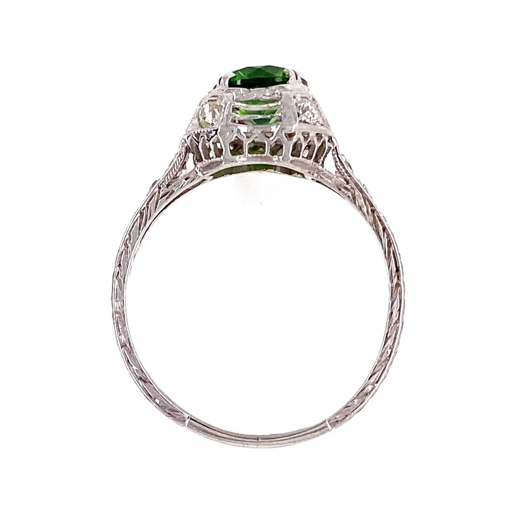 Platinum Art Deco 1.13ct Round Demantoid Garnet GIA & Diamond Ring Regard Jewelry Austin Texas