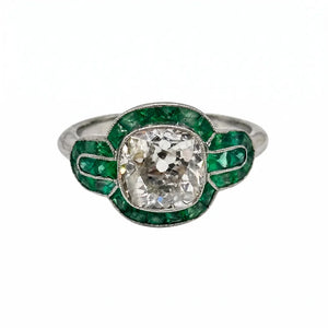 Platinum 2.20ct Old Mine Cushion Diamond & 1.55tcw Emerald Filigree Ring Regard Jewelry Austin Texas