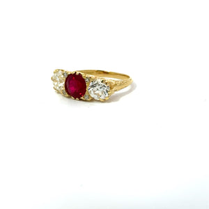 1.78ct Burma Ruby Victorian Ring with Diamond Accents