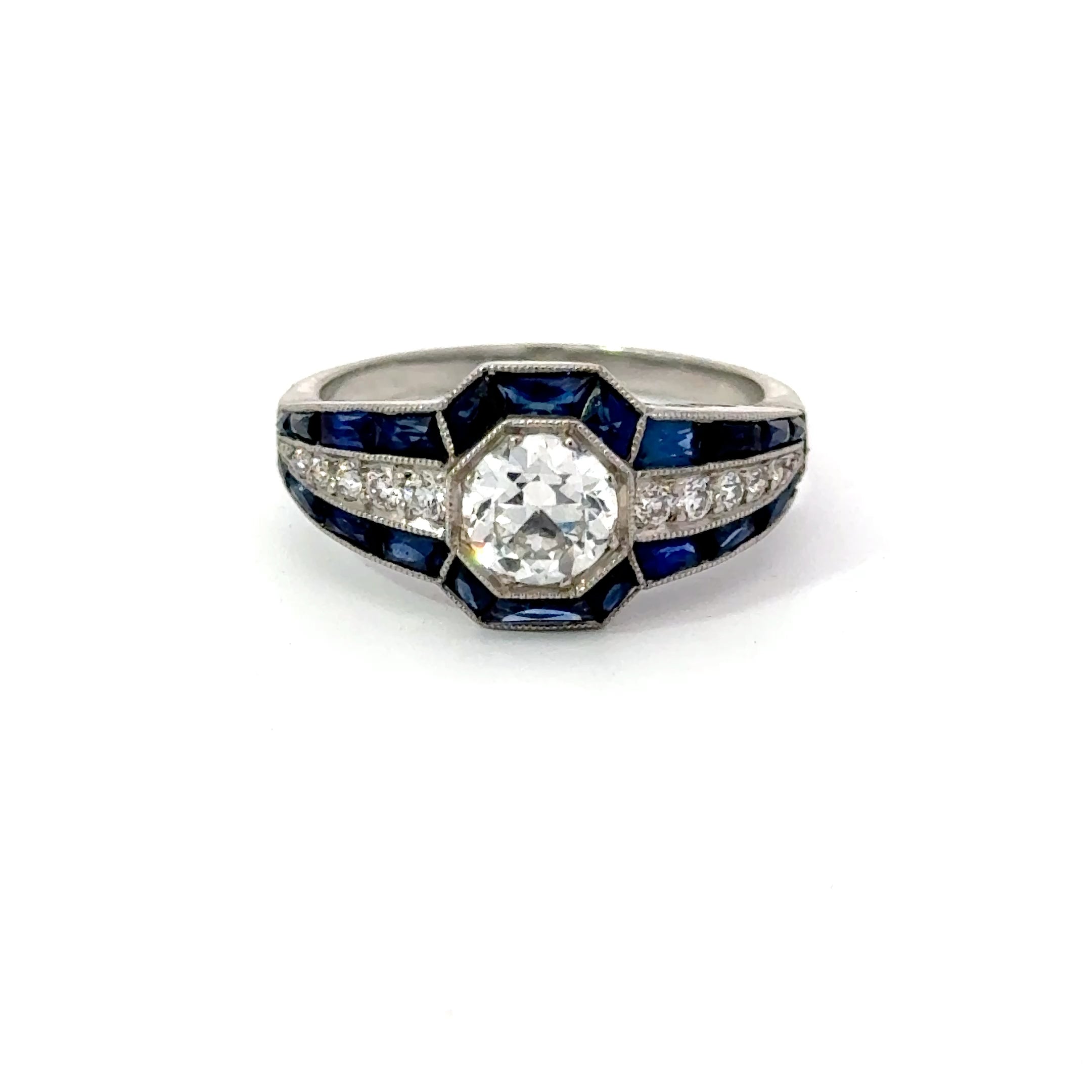 Estate Platinum Diamond Ring With Center Diamind and Sapphire Accents Regard Jewelry Austin Texas