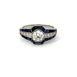 Load image into Gallery viewer, Estate Platinum Diamond Ring With Center Diamind and Sapphire Accents Regard Jewelry Austin Texas
