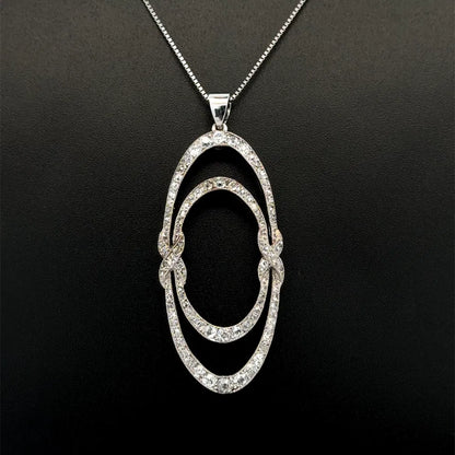 Platinum Art Deco Double Open Oval Pave Antique Diamond Pendant Necklace 18" Regard Jewelry Austin Texas