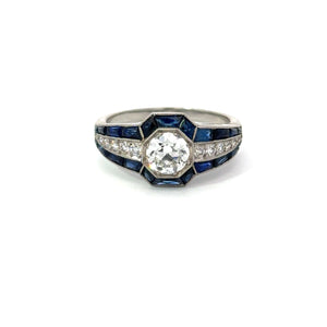 Estate Platinum Diamond Ring With Center Diamind and Sapphire Accents Regard Jewelry Austin Texas