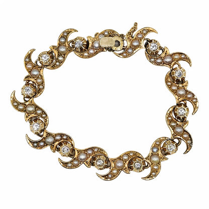 14K YG Victorian Revival 1.00tcw Diamond & Seed Pearl Bracelet 26.9g Regard Jewelry Austin Texas