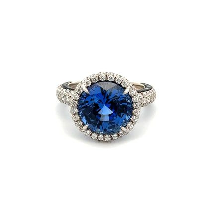 18K WG LUGANO 8.58ct Rnd Sapphire GIA, 1.75tcw RBC Diamond & 1.45tcw Sapphire Custom Ring 10.0g Regard Jewelry Austin Texas