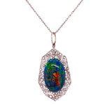 Load image into Gallery viewer, Platinum Art Deco 9.28ct Black Opal &amp; .90tcw Diamond Pendant Necklace Regard Jewelry Austin Texas
