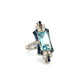 Platinum 8.89ct Emerald Cut Aquamarine, 1.50tcw Sapphire & .59tcw OEC Diamond Ring