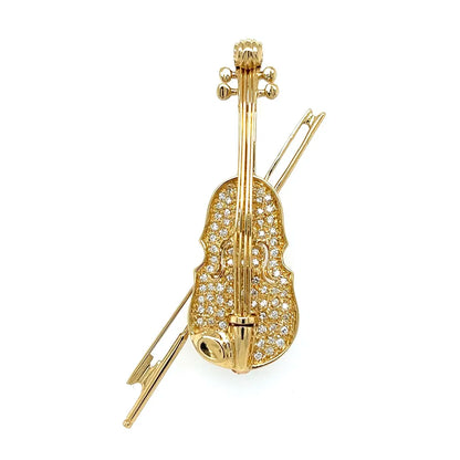 18K Yellow Gold Pave Diamond Violin Brooch | Regard Jewelry Austin Texas