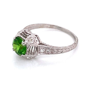 GIA Certified Art Deco Demantoid Garnet Ring in Platinum