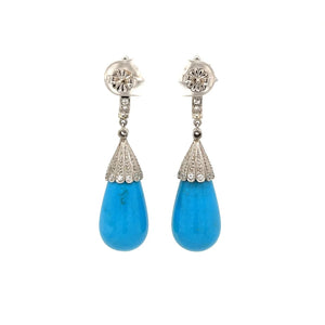 Platinum CARTIER Art Deco 40tcw Turquoise Briolette & OEC Diamond Drop Earrings Regard Jewelry Austin, Texas