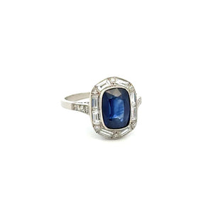 Platinum 3.37ct Rectangular Ceylon Sapphire GIA & .90tcw Baguette & OEC Diamond Ring Regard Jewelry Austin Texas
