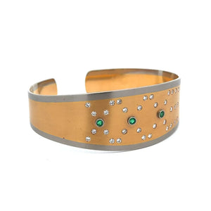 Palladium & 18K YG .80tcw RBC Diamond & .30tcw Emerald Cuff Bracelet Regard Jewelry Austin Texas
