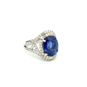 18K WG 8.10ct Oval Sapphire GIA & 1.20tcw RBC Diamond Ring Regard Jewelry Austin Texas