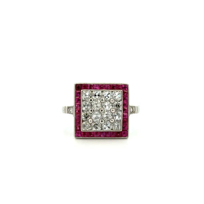 Platinum 1.34tcw French Cut Diamond & 1.26tcw French Cut Ruby Ring 7g Regard Jewlery Austin Texas
