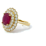 Load image into Gallery viewer, 4.8 CT Natural Ruby With Double Diamond Halo in 18k Yellow Ring Regard Jewelry AustinTexas
