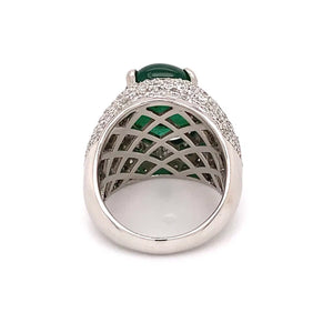 9.51ct Cabochon Emerald GIA & Diamond Pave Dome Ring