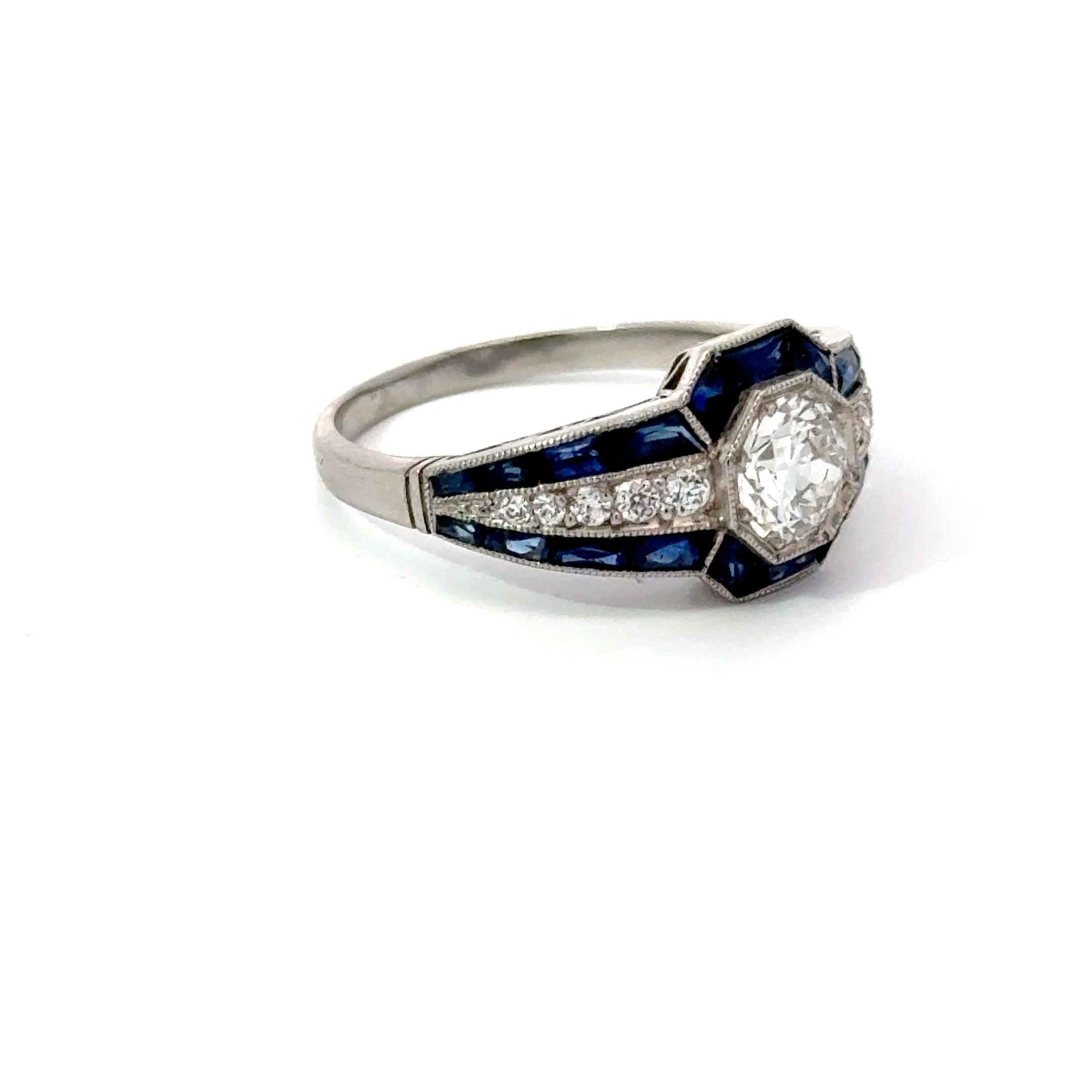 Estate Platinum Diamond Ring With Center Diamind and Sapphire Accents Regard Jewelry Austin Texas