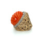 14K YG 1960's Fluted Oval Coral & .40tcw Diamond Nugget Style Ring 26.2g Regard Jewelry Austin Texas