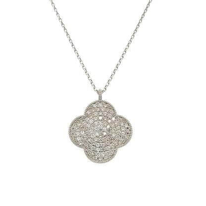 Platinum Brilliant Cut Pave Diamond Alhambra Style Pendant Necklace | Regard Jewelry Austin Jewelry