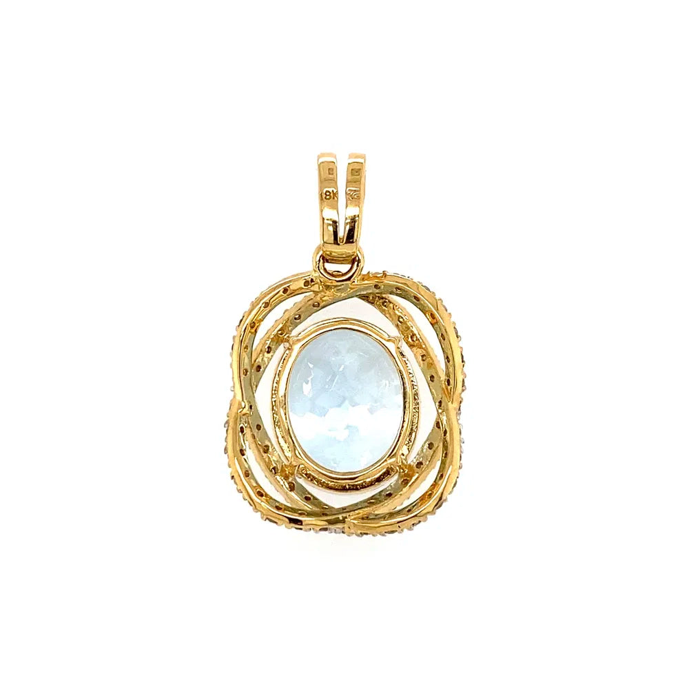 18K Yellow Gold Oval Aquamarine & Diamond Pendant on 18" 14K Chain Regard Jewelry Austin, TX