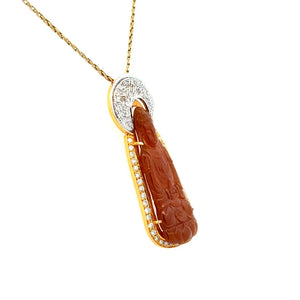 14K & 18K YG Rust Carved Jade Buddha & .50tcw Diamond Pendant Necklace 13.9g Regard Jewelry Austin Texas