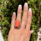 14K YG 1960's Fluted Oval Coral & .40tcw Diamond Nugget Style Ring 26.2g Regard Jewelry Austin Texas