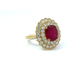 Load image into Gallery viewer, 4.8 CT Natural Ruby With Double Diamond Halo in 18k Yellow Ring Regard Jewelry AustinTexas
