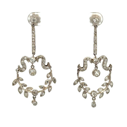 Platinum 3.50tcw Diamond Open Circle Leaf DropEarrings Regard Jewelry Austin Texas