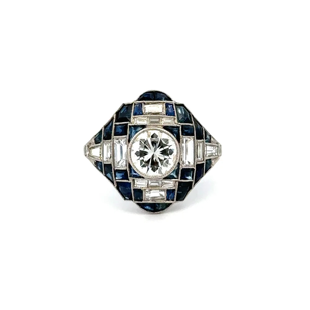 Platinum 1.01ct Diamond, 1.56tcw Sapphire & 1.30tcw Baguette ring Regard Jewelry Austin, Texas