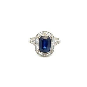 Platinum 3.37ct Rectangular Ceylon Sapphire GIA & .90tcw Baguette & OEC Diamond Ring Regard Jewelry Austin Texas