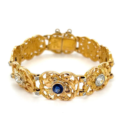 Edwardian 18K Yellow Gold Sapphire & Diamond Bracelet