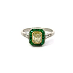 Load image into Gallery viewer, Estate Yellow Diamond With Emerald Halo Ring in Platinum Regard Jewelry Austin TX
