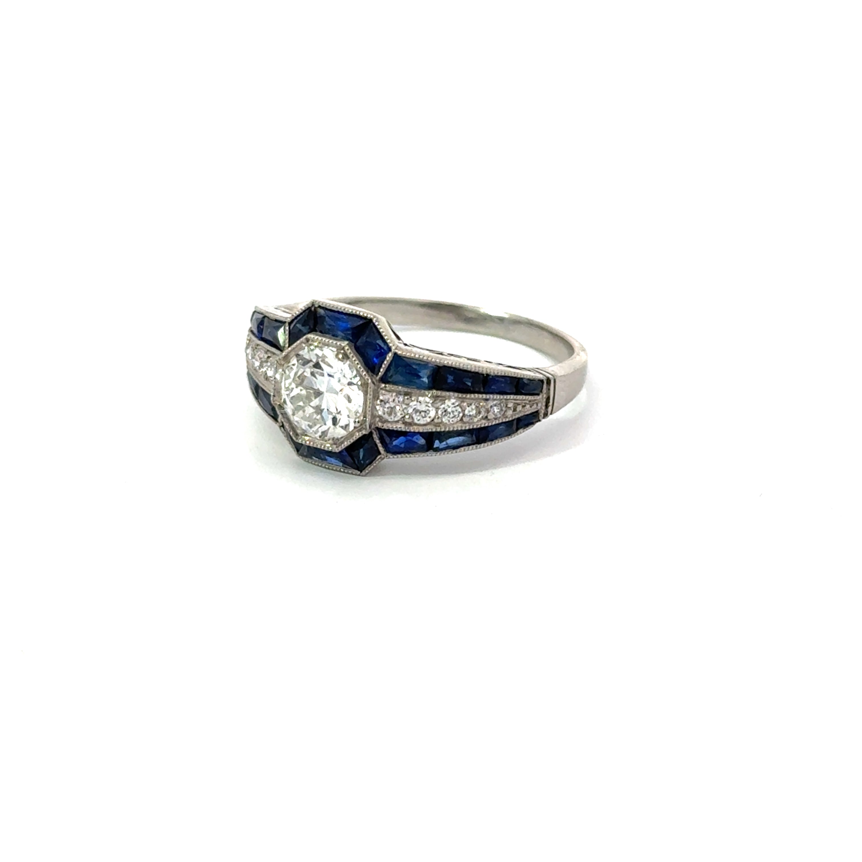 Estate Platinum Diamond Ring With Center Diamind and Sapphire Accents Regard Jewelry Austin Texas