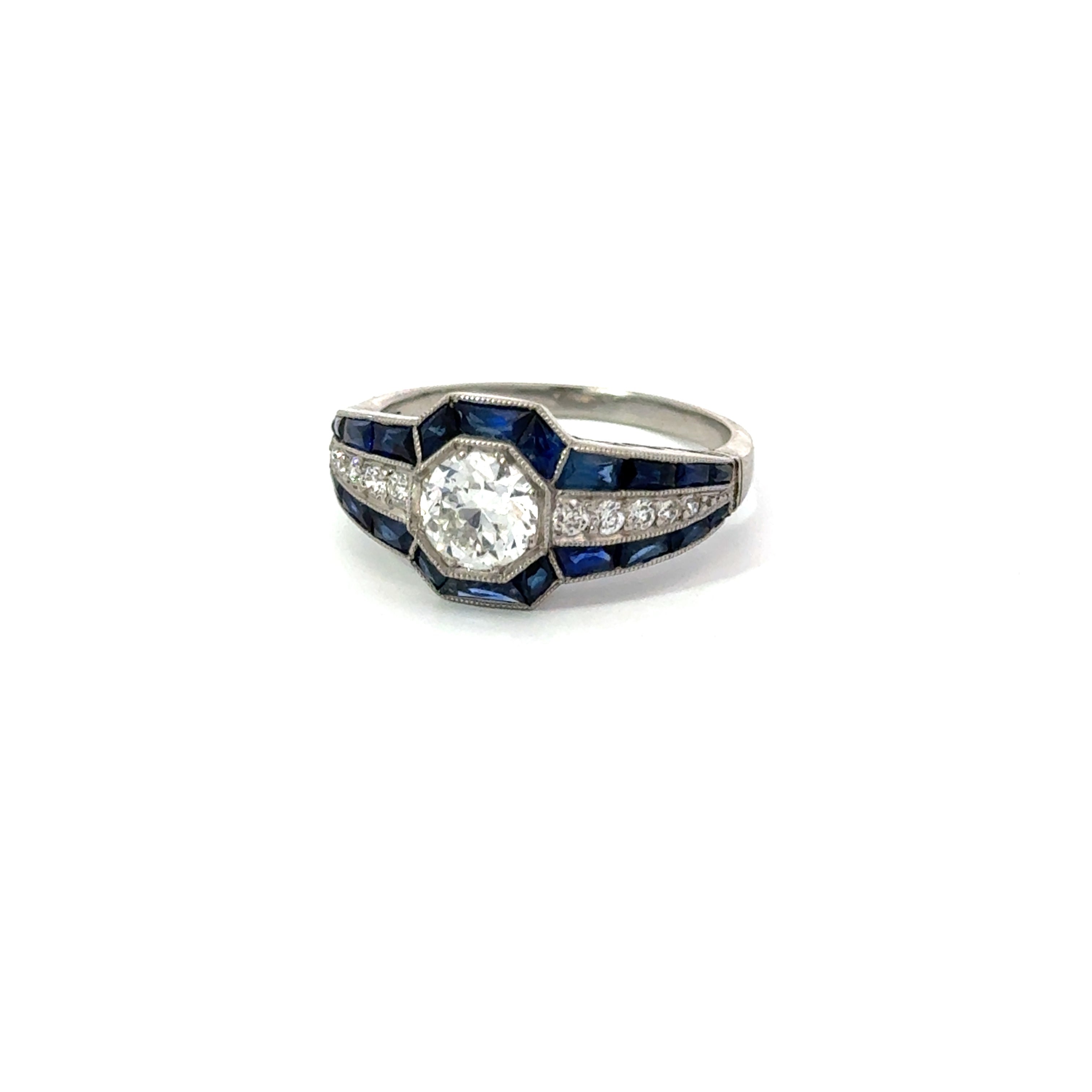 Estate Platinum Diamond Ring With Center Diamind and Sapphire Accents Regard Jewelry Austin Texas