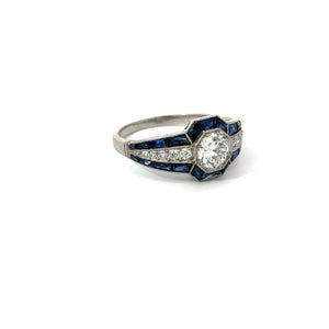 Estate Platinum Diamond Ring With Center Diamind and Sapphire Accents Regard Jewelry Austin Texas