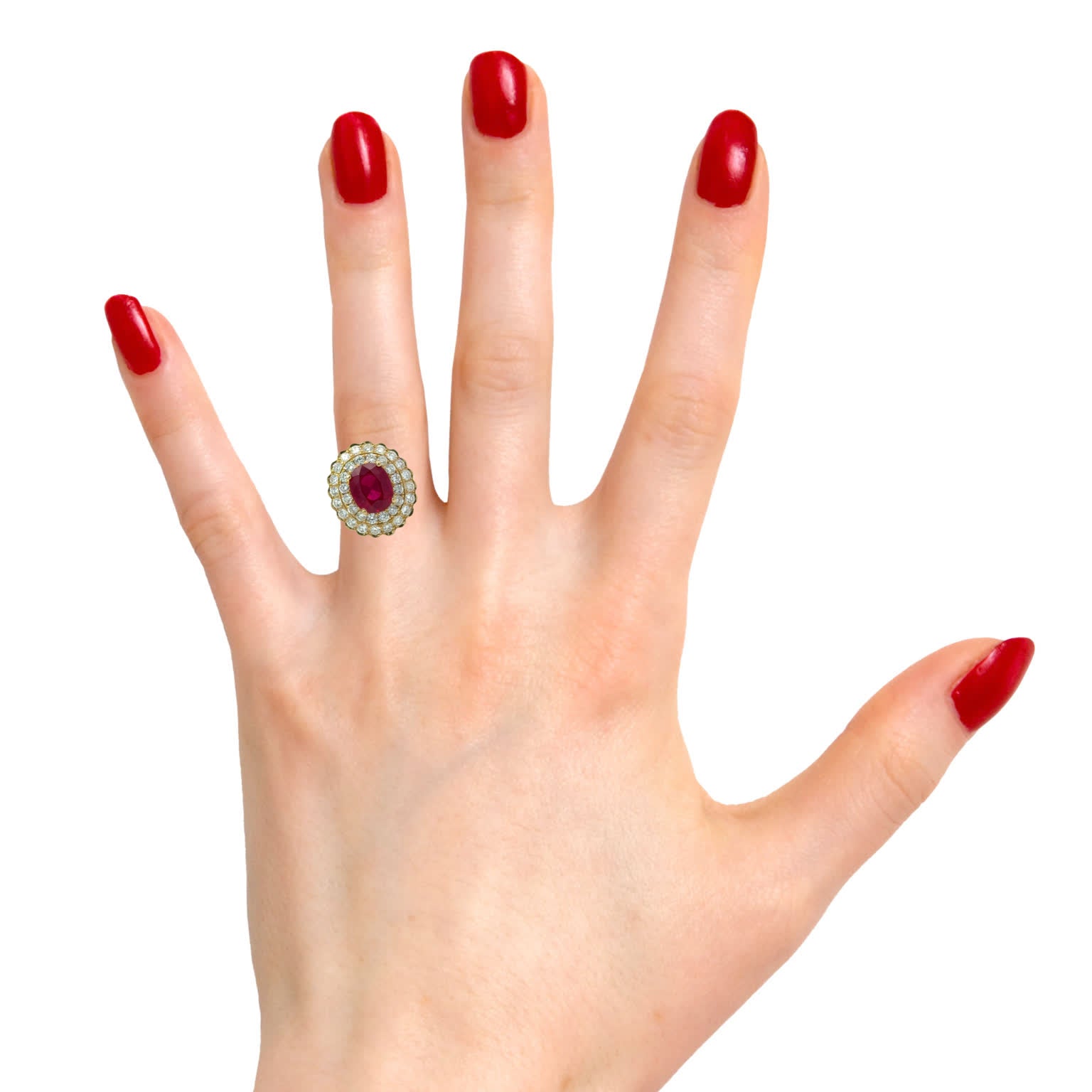 4.8 CT Natural Ruby With Double Diamond Halo in 18k Yellow Ring Regard Jewelry AustinTexas