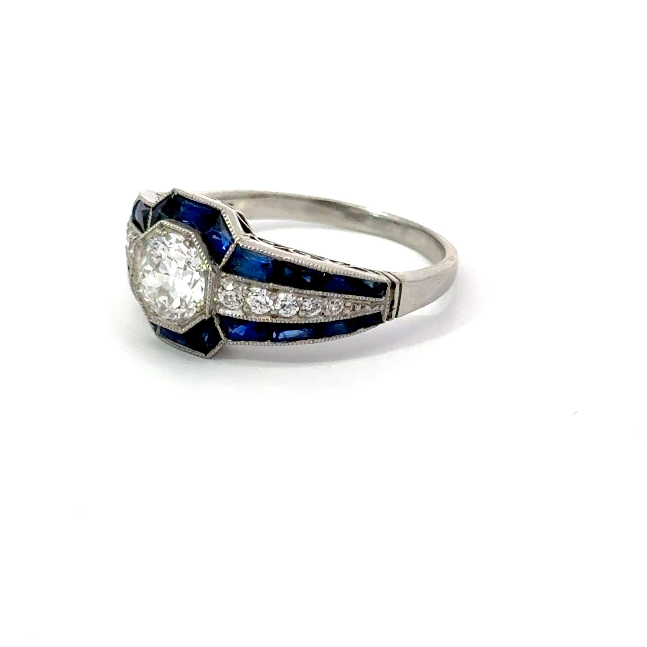 Estate Platinum Diamond Ring With Center Diamind and Sapphire Accents Regard Jewelry Austin Texas