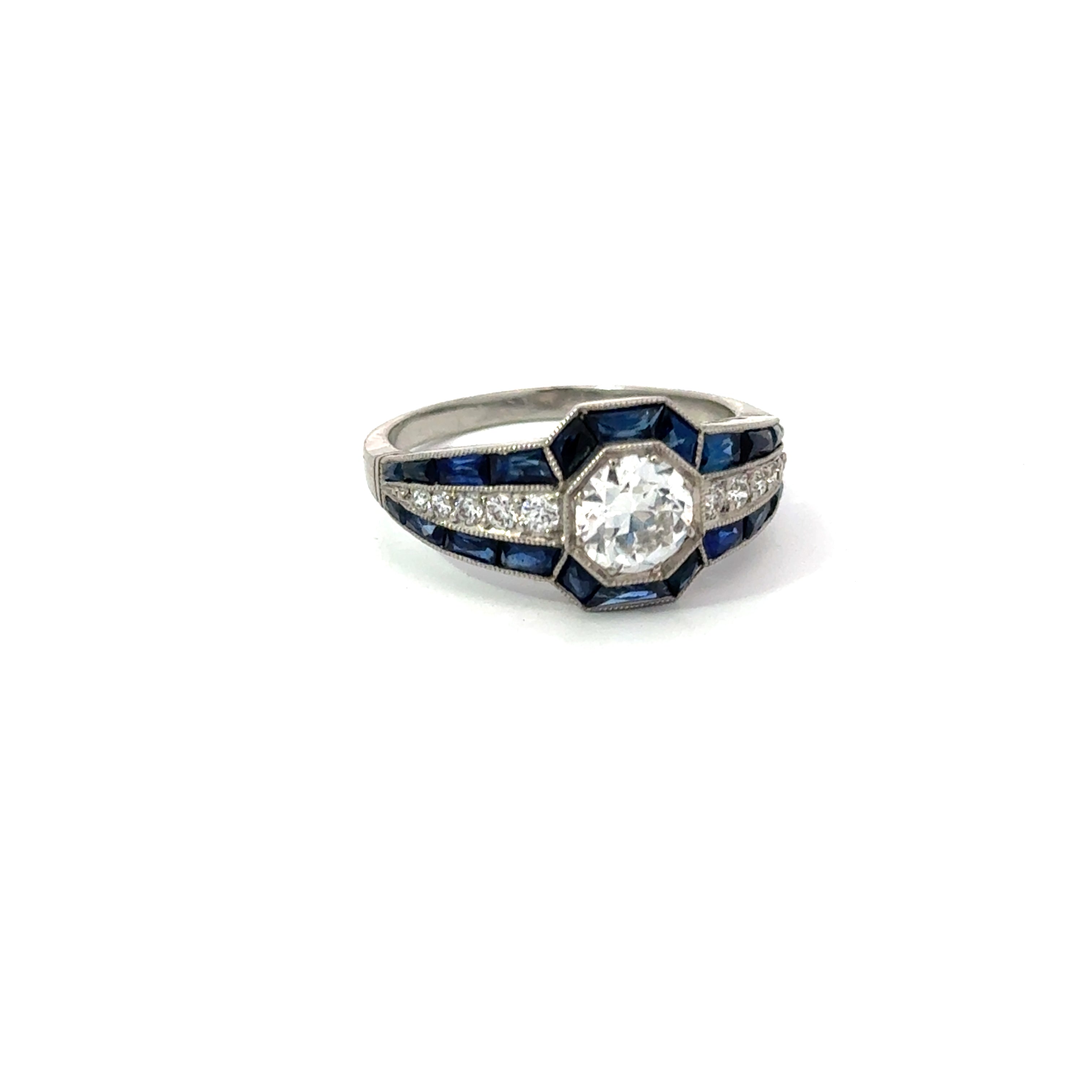 Estate Platinum Diamond Ring With Center Diamind and Sapphire Accents Regard Jewelry Austin Texas