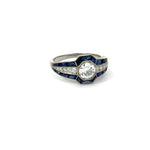 Load image into Gallery viewer, Estate Platinum Diamond Ring With Center Diamind and Sapphire Accents Regard Jewelry Austin Texas
