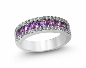 Pink Sapphire and Diamond Ring in Fine White Gold Setting