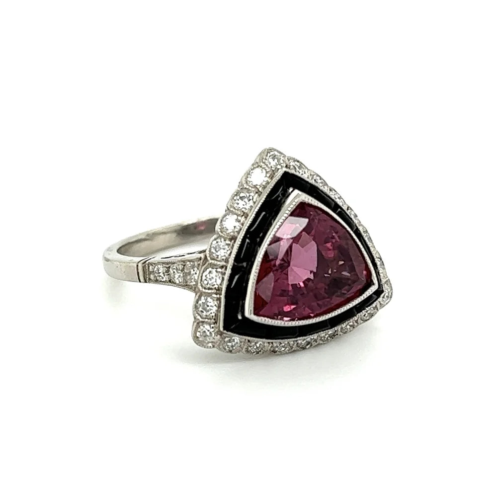 Platinum 4.17ct Trillion Red Spinel, Buff Top Onyx & .30tcw OEC Diamond Ring Regard Jewelry Austin Texas