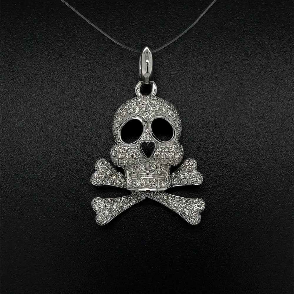 18K WG 1.65tcw Pave Diamond Skull & Cross Bones Pendant Regard Jewelry Austin Texas