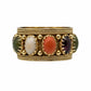 14K YG Etruscan Gemstone & Granulation Eternity 12.5mm Band Ring 10.0g, s10.25 Amethyst, Lapis, Citrine, Jade, Garnet, Coral Regard Jewelry Austin Texas