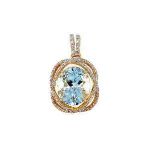 18K Yellow Gold Oval Aquamarine & Diamond Pendant on 18" 14K Chain Regard Jewelry Austin, TX
