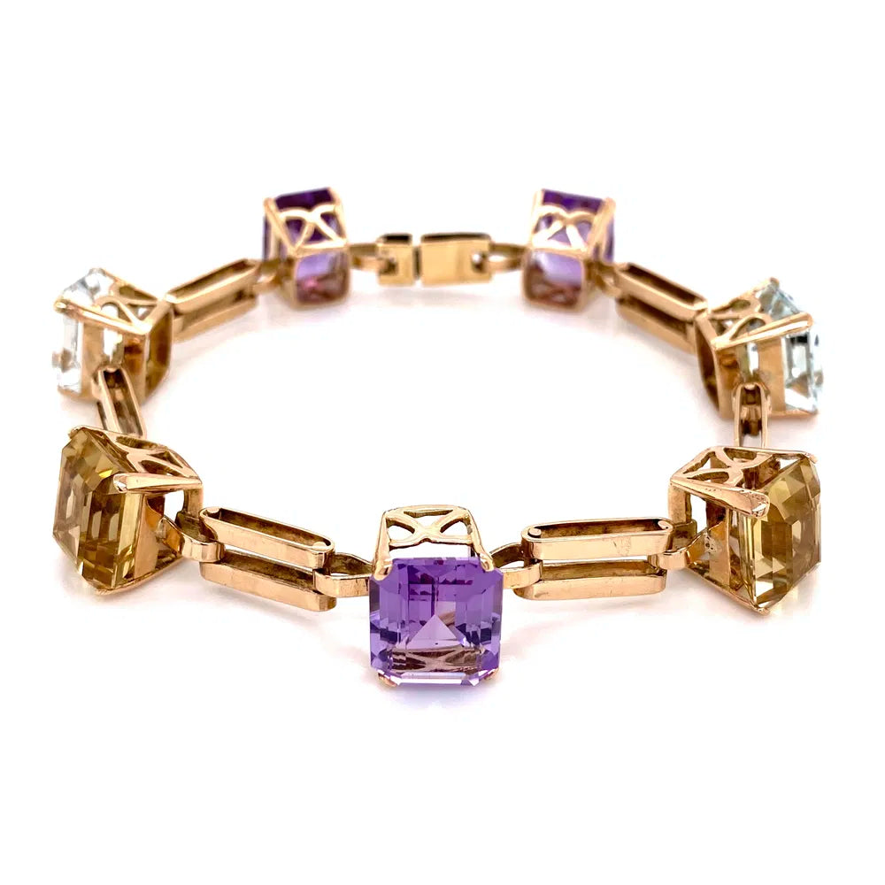 18K Yellow Gold Vintage Aquamarine, Amethyst & Citrine  Bracelet | Regard Jewelry Austin Jewelry