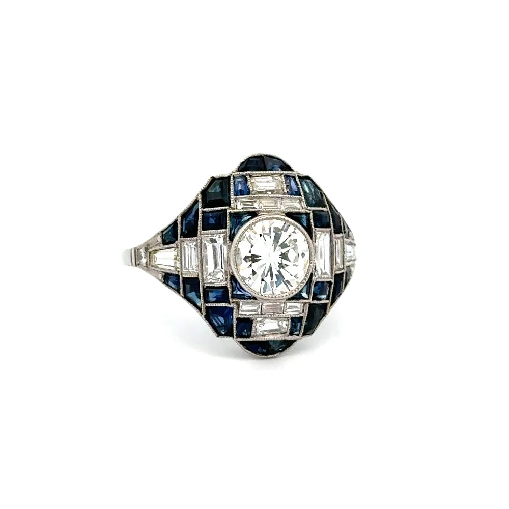 Platinum 1.01ct Diamond, 1.56tcw Sapphire & 1.30tcw Baguette ring Regard Jewelry Austin, Texas