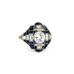 Load image into Gallery viewer, Platinum 1.01ct Diamond, 1.56tcw Sapphire &amp; 1.30tcw Baguette ring Regard Jewelry Austin, Texas
