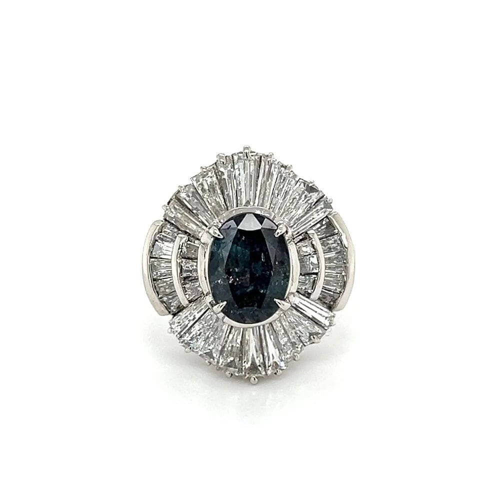 Alexandrite Set in Platinum Ring with Baguette Diamonds