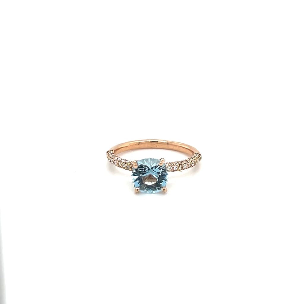 Aqua and Diamond Ring on 14k Rose Gold at Regard Jewelry in